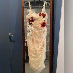 Nude mesh dress with rose appliqué